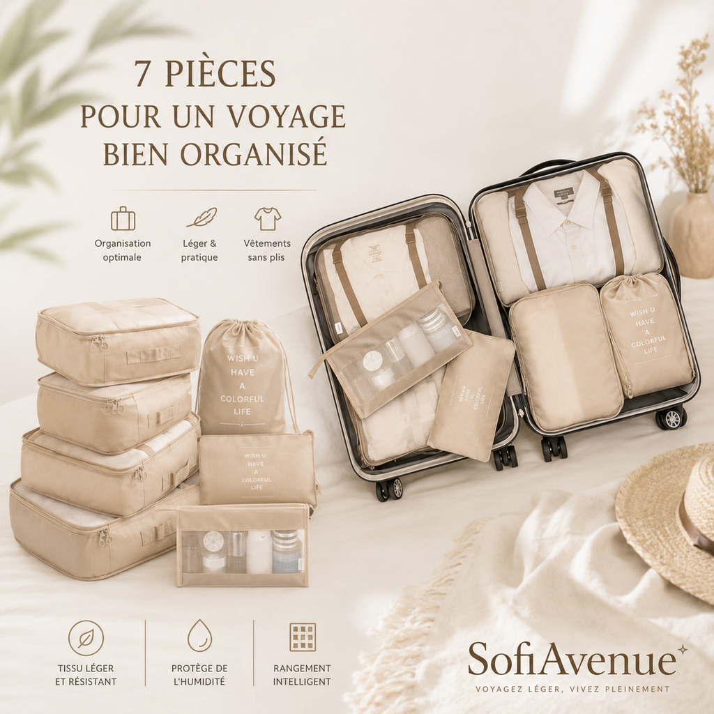 🧳  Kit Voyage Organisé™ | 7 Sacs Imperméables Lifestyle