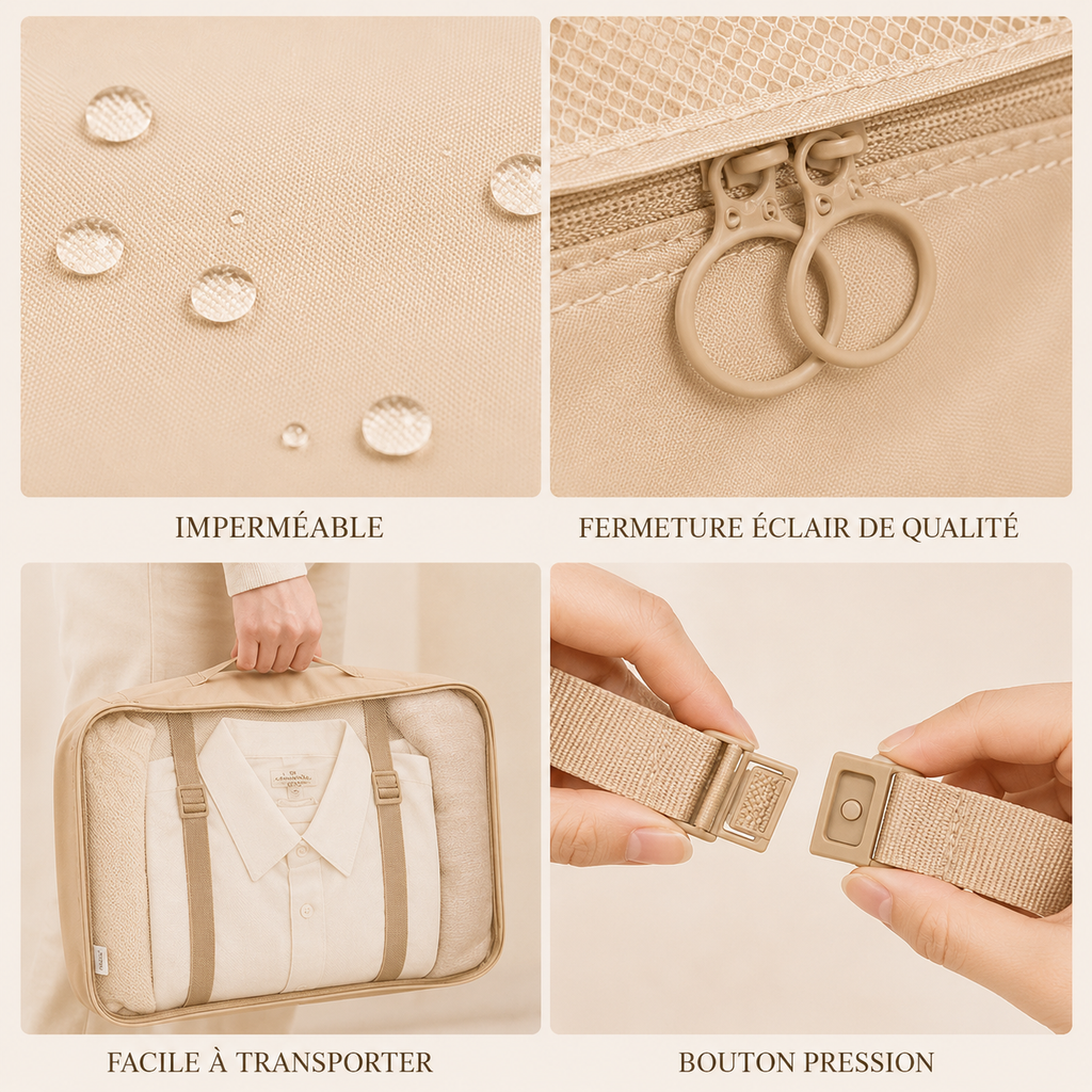 🧳  Kit Voyage Organisé™ | 7 Sacs Imperméables Lifestyle